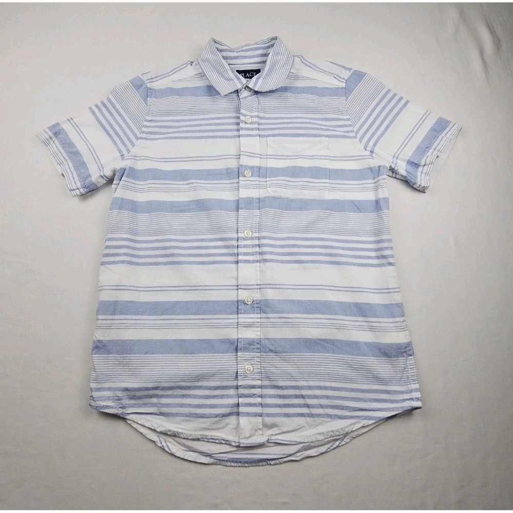 Children's Place Boys Size L 10/12  Striped Blue Collared Button-Up Shirt
